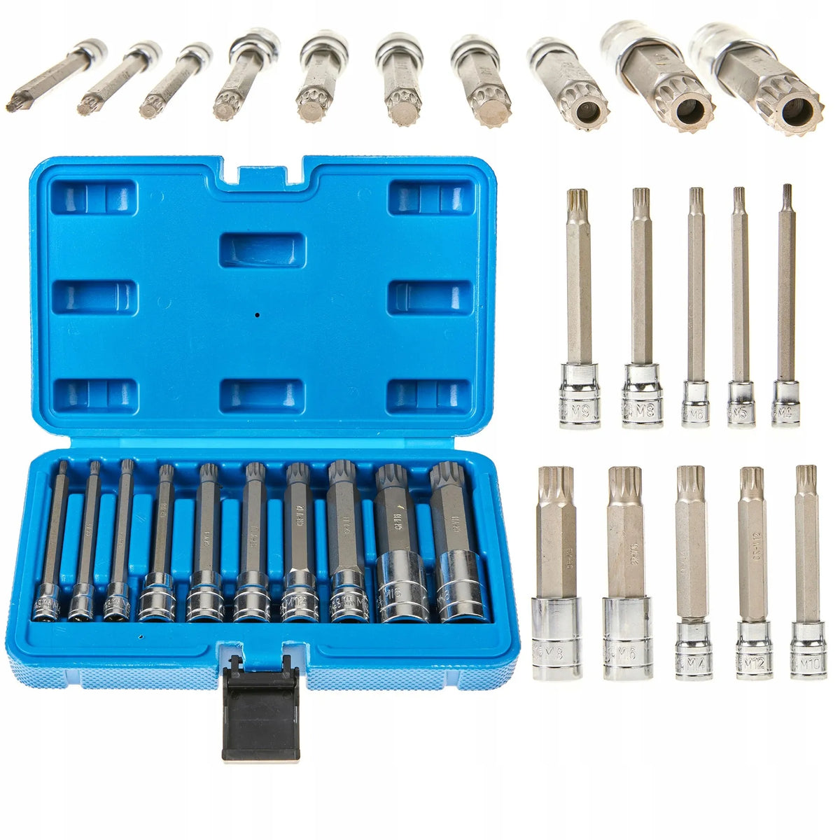 Vorfal ilgių Spline galvučių rinkinys 1/4, 3/8, 1/2, M4–M18 XZN, 10 vnt.