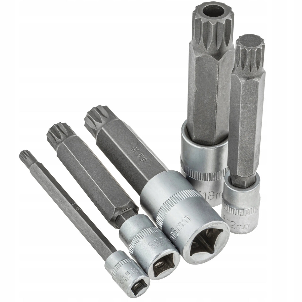 Vorfal ilgių Spline galvučių rinkinys 1/4, 3/8, 1/2, M4–M18 XZN, 10 vnt.