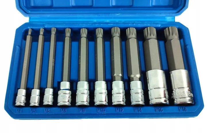 Vorfal ilgių Spline galvučių rinkinys 1/4, 3/8, 1/2, M4–M18 XZN, 10 vnt.