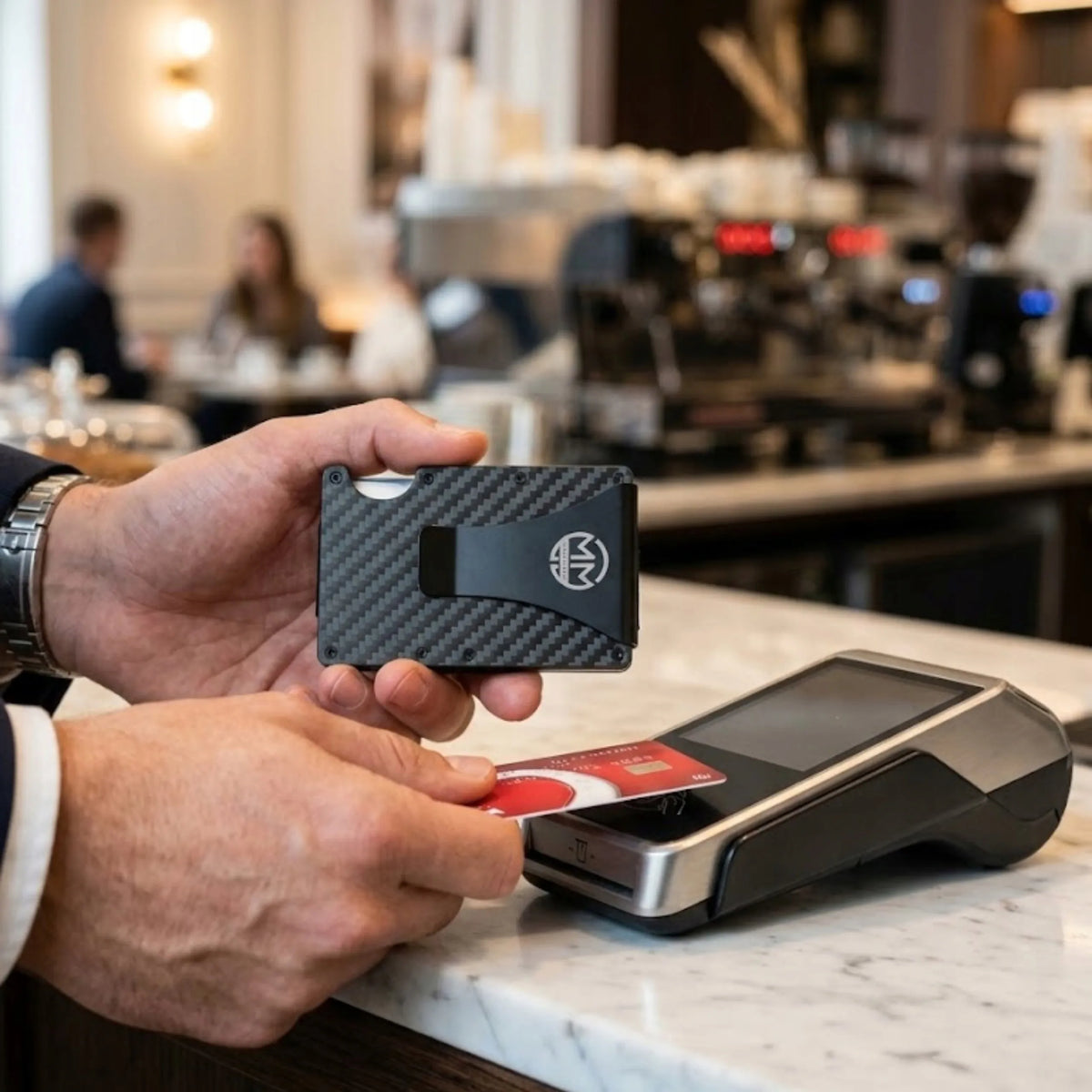 Vyriška aliumininė kortelių piniginė „Carbon Slim“ su RFID apsauga