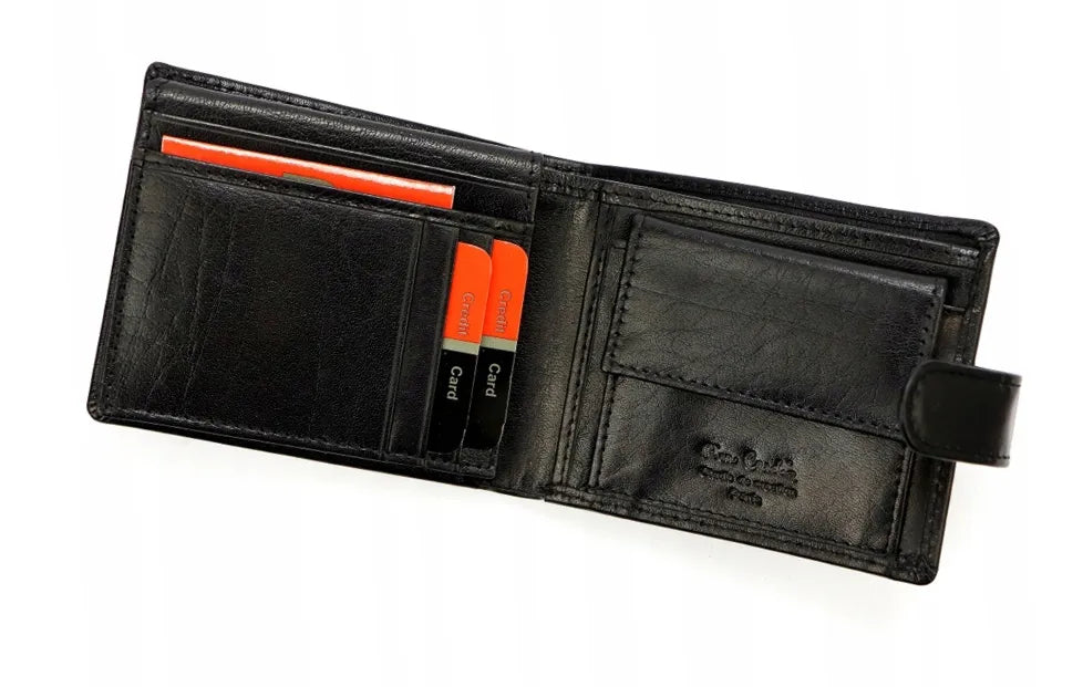 Vyriška odinė „Pierre Cardin“ piniginė su RFID apsauga, juoda, natūrali oda, užsegama lankeliu