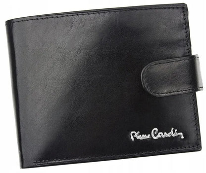 Vyriška odinė „Pierre Cardin“ piniginė su RFID apsauga, juoda, natūrali oda, užsegama lankeliu