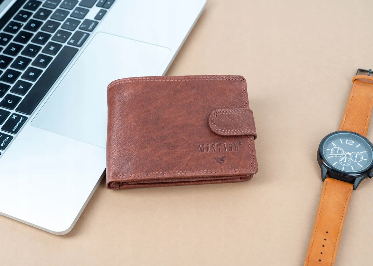 Vyriška ruda odinė piniginė „Mustang“ DENIMO WALLET