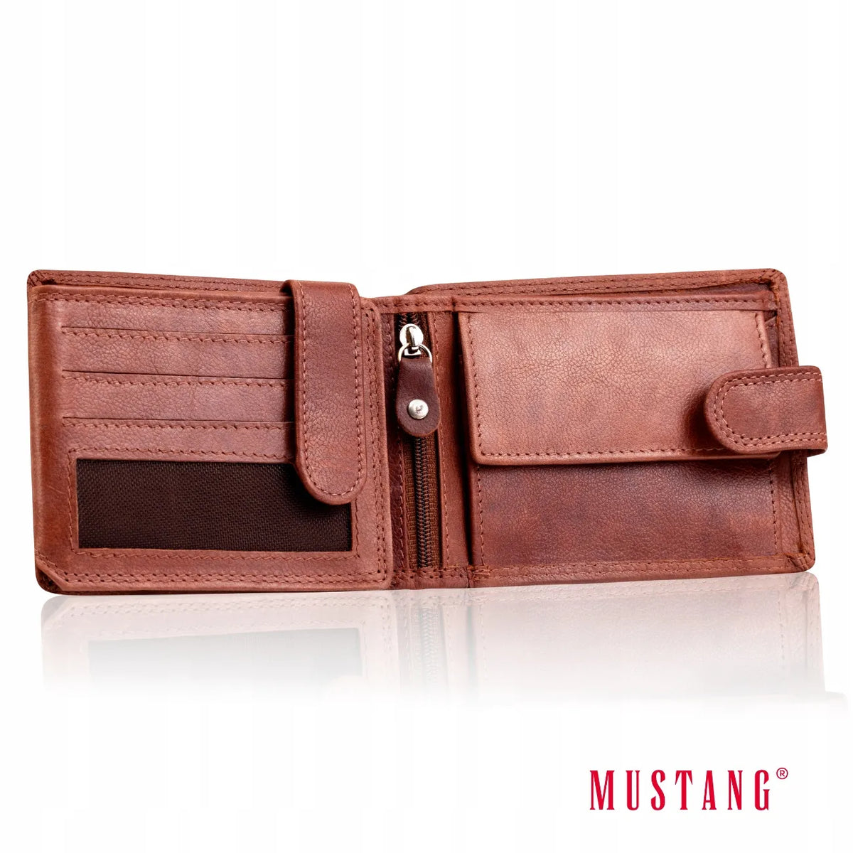 Vyriška ruda odinė piniginė „Mustang“ DENIMO WALLET
