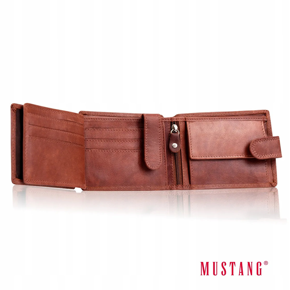 Vyriška ruda odinė piniginė „Mustang“ DENIMO WALLET
