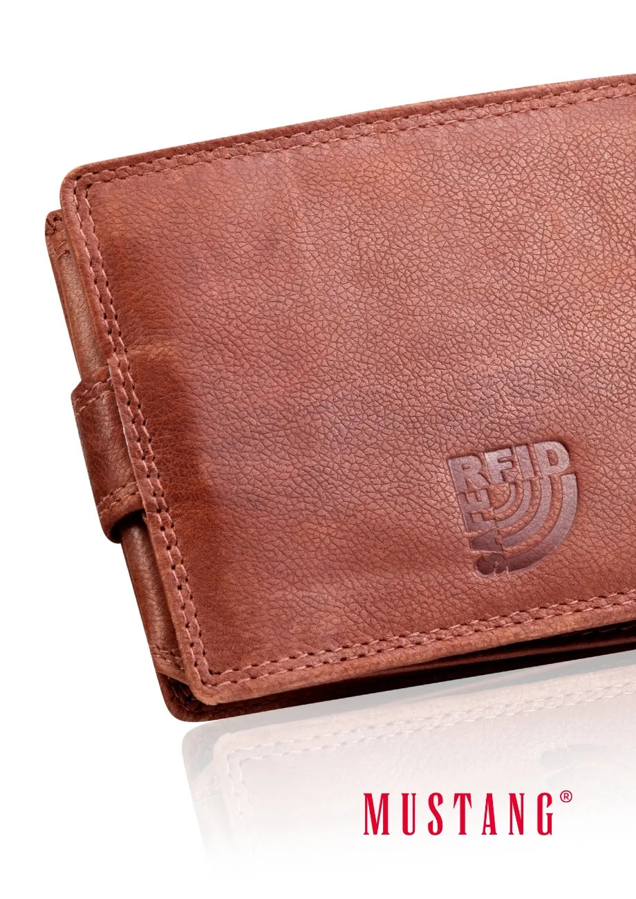Vyriška ruda odinė piniginė „Mustang“ DENIMO WALLET