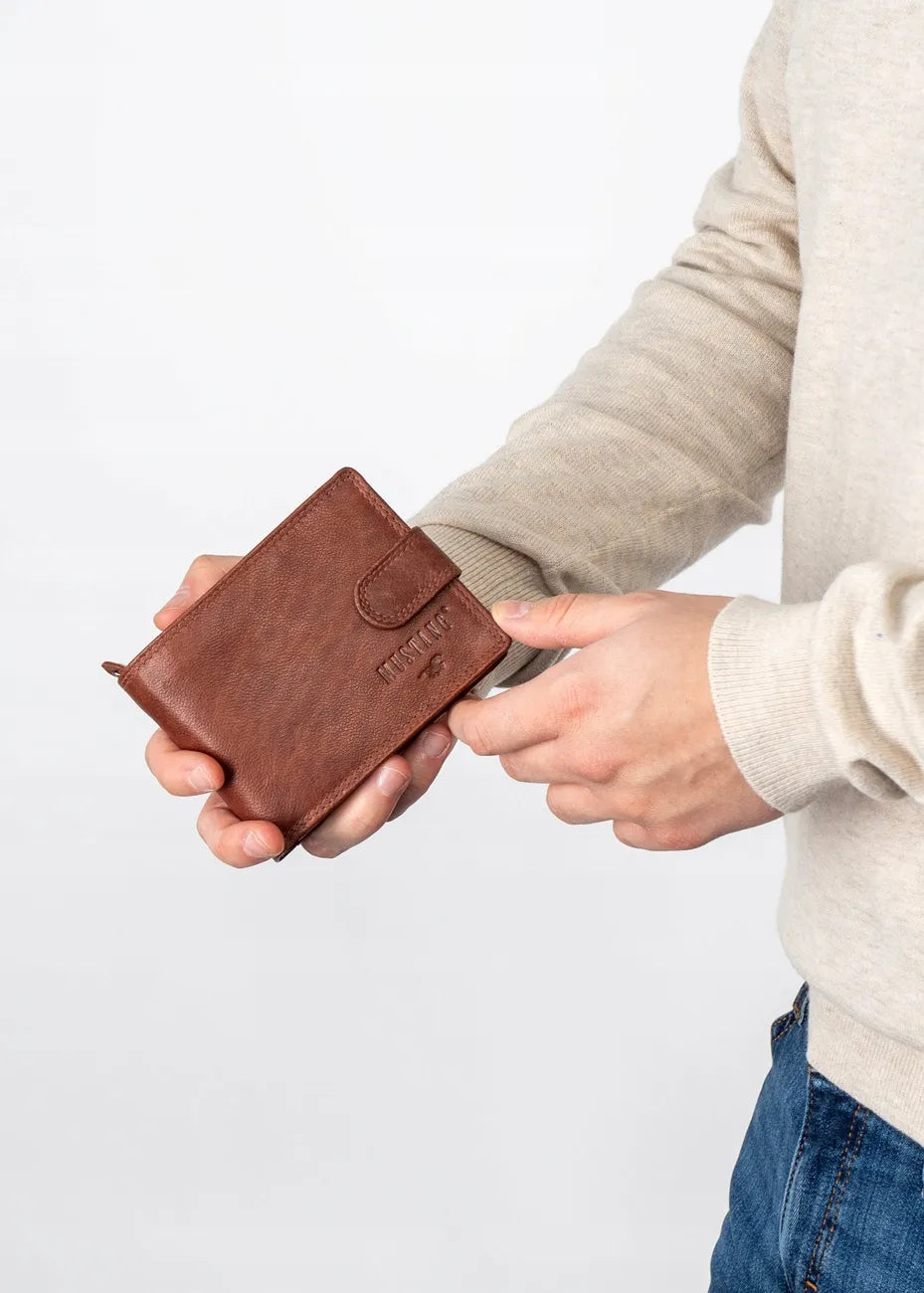 Vyriška ruda odinė piniginė „Mustang“ DENIMO WALLET