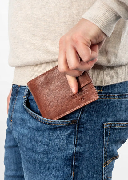 Vyriška ruda odinė piniginė „Mustang“ DENIMO WALLET