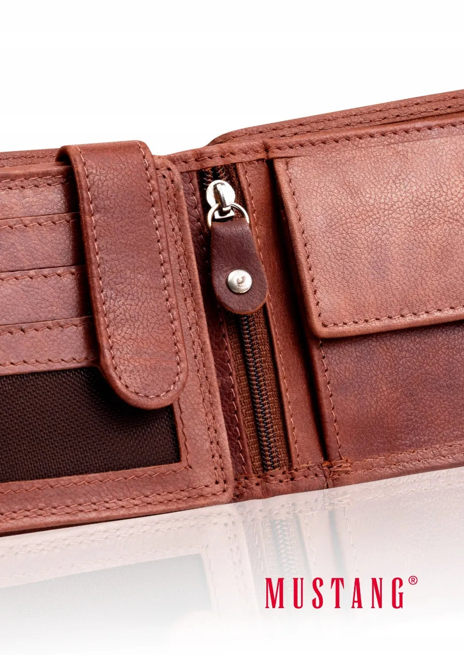 Vyriška ruda odinė piniginė „Mustang“ DENIMO WALLET