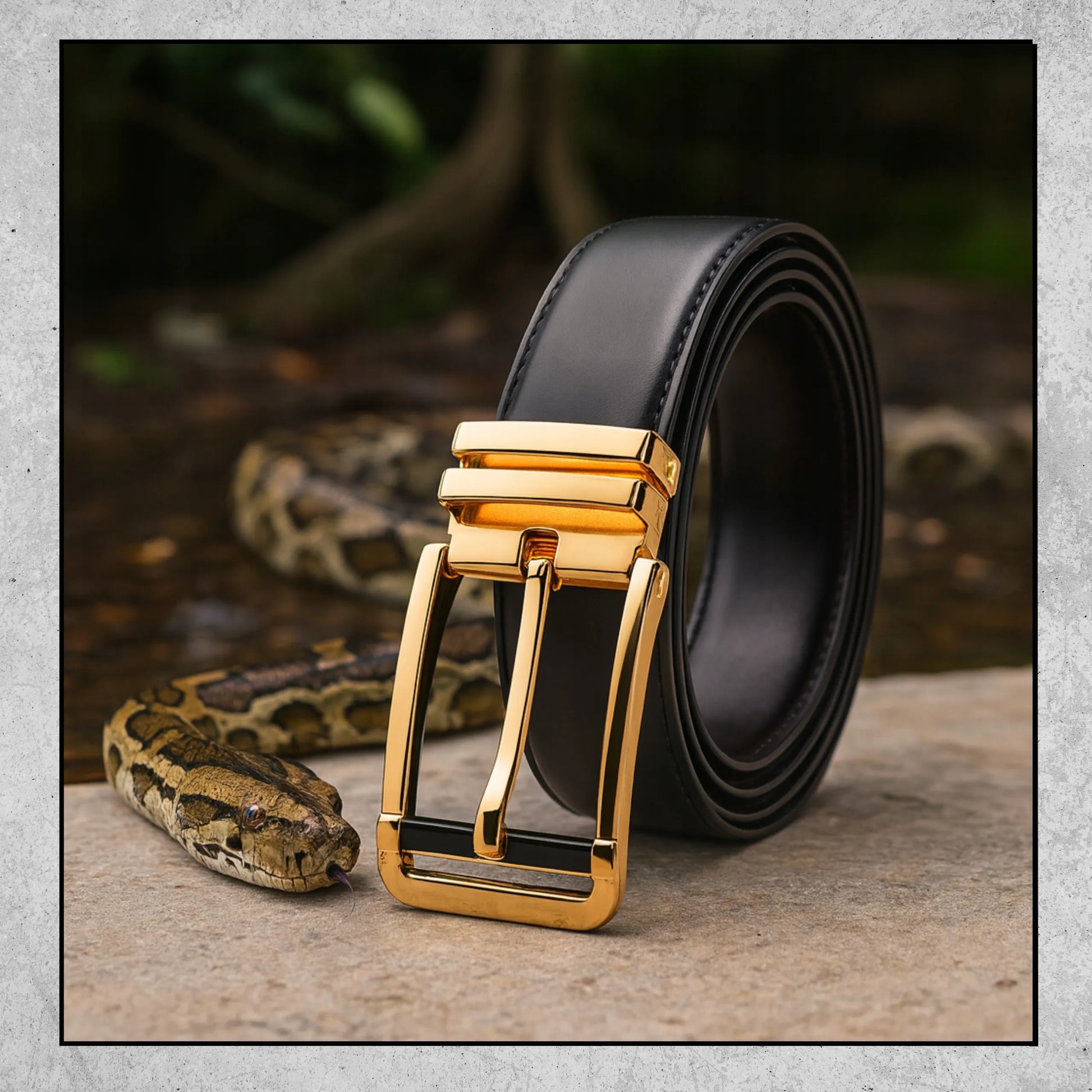 Vyriškas dvipusis diržas juodas-rudas su elegantiška auksine sagtimi