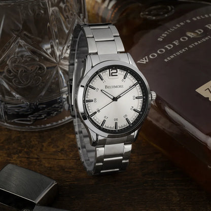 Vyriškas laikrodis Beltimore Urban Elegance BT02 sidabrinis su metaline apyranke ir dėžute