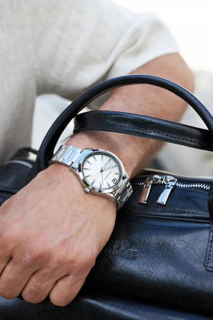 Vyriškas laikrodis Beltimore Urban Elegance BT02 sidabrinis su metaline apyranke ir dėžute