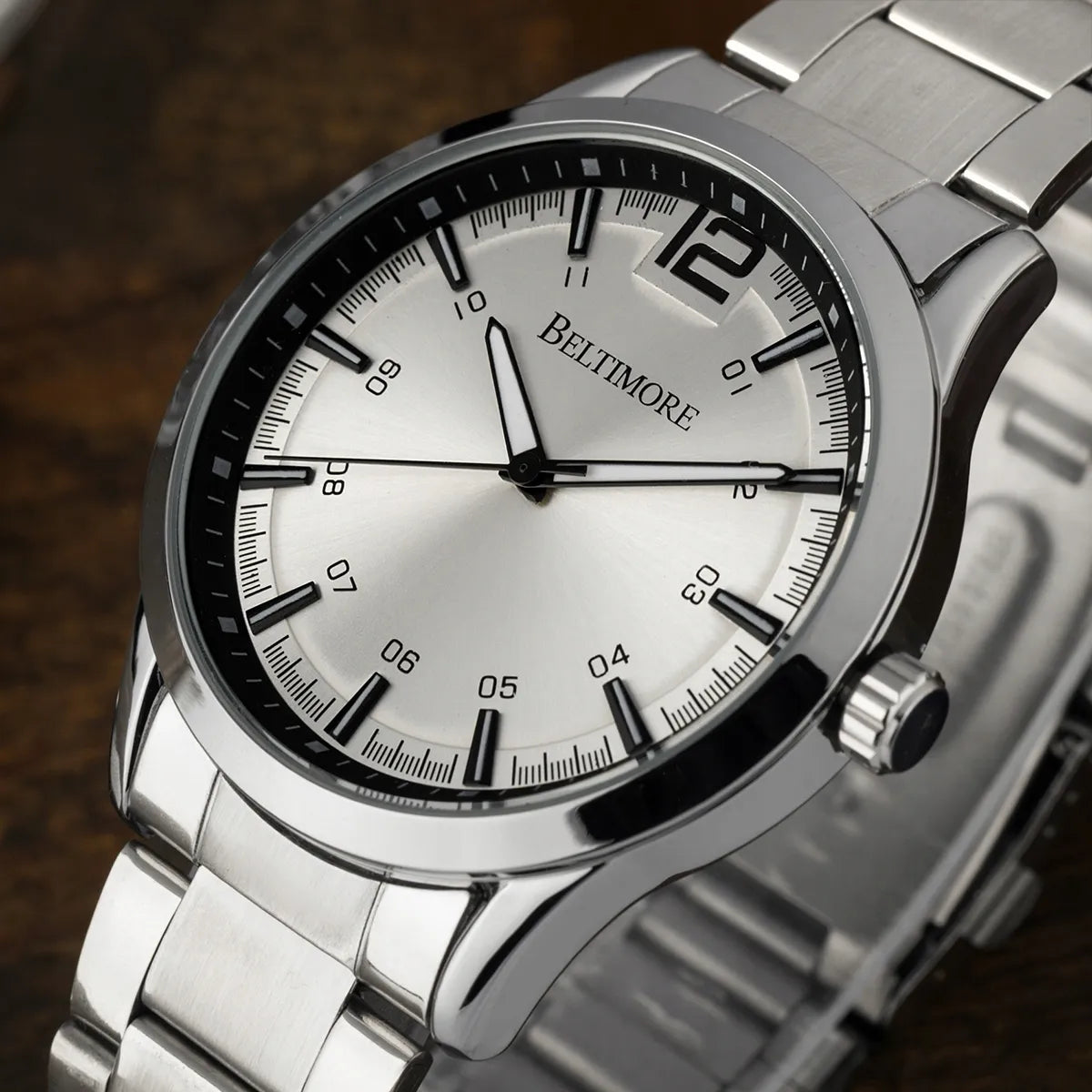 Vyriškas laikrodis Beltimore Urban Elegance BT02 sidabrinis su metaline apyranke ir dėžute