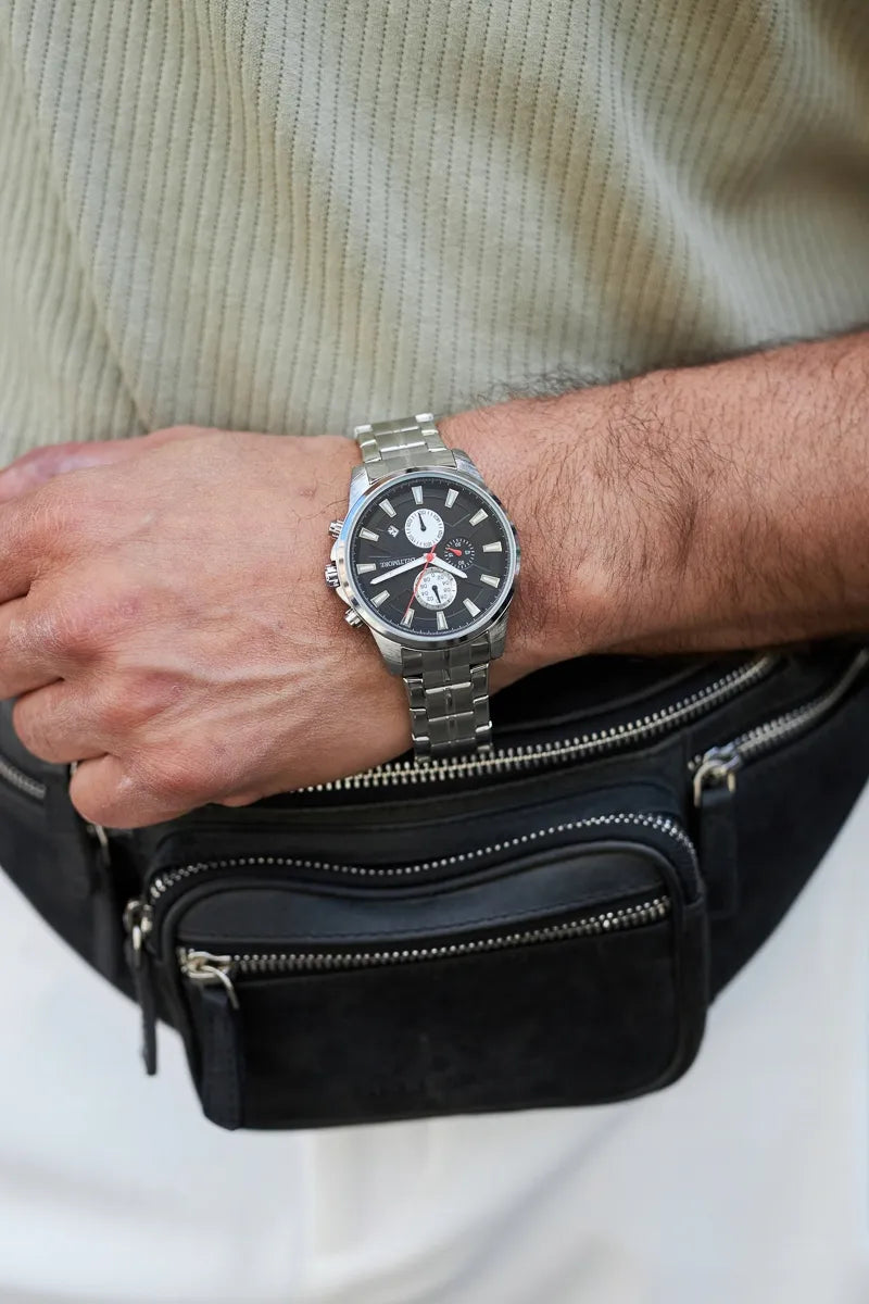 Vyriškas laikrodis su apyranke, datos rodikliu, chronografu ir kvarciniu mechanizmu, juodas, Beltimore