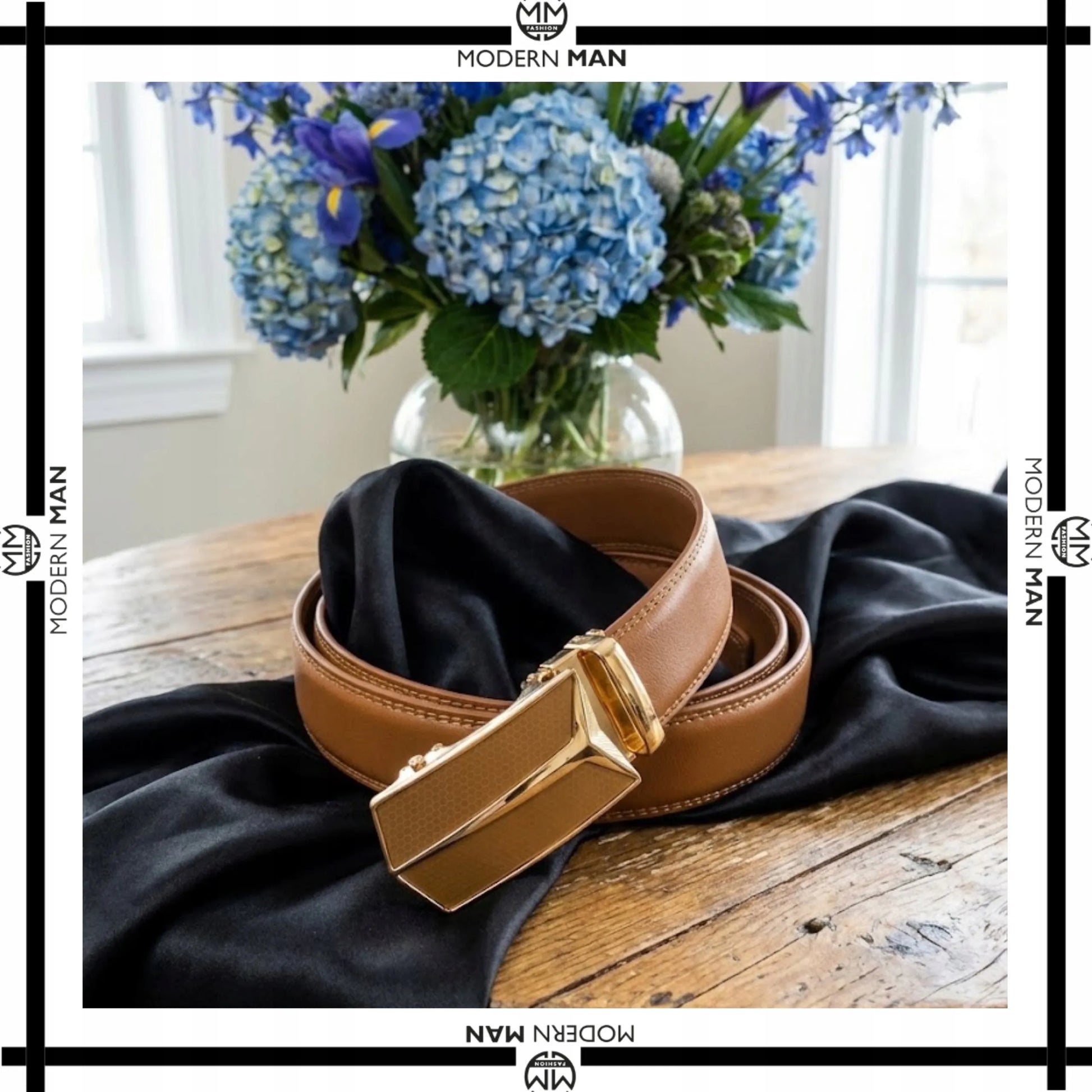 Vyriškas rudas diržas Modern Man su automatine auksine sagtimi – tobula dovana