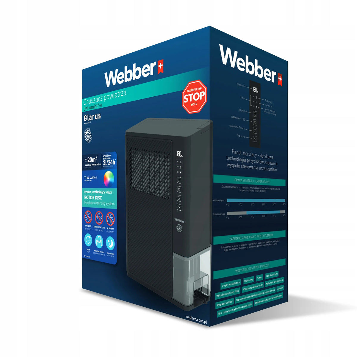Webber DEX1 oro sausintuvas, 3 l/24 val., tylus, su HEPA filtru ir LED ekranu, iki 20 m²