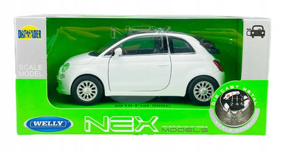 Welly 2010 FIAT 500C baltas metalinis automobilio modelis, 1:34, 43612