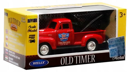 Welly Chevrolet Tow Truck 1953 metalinis modelis, 1:34–1:39, bordo spalvos klasikinis automobilis
