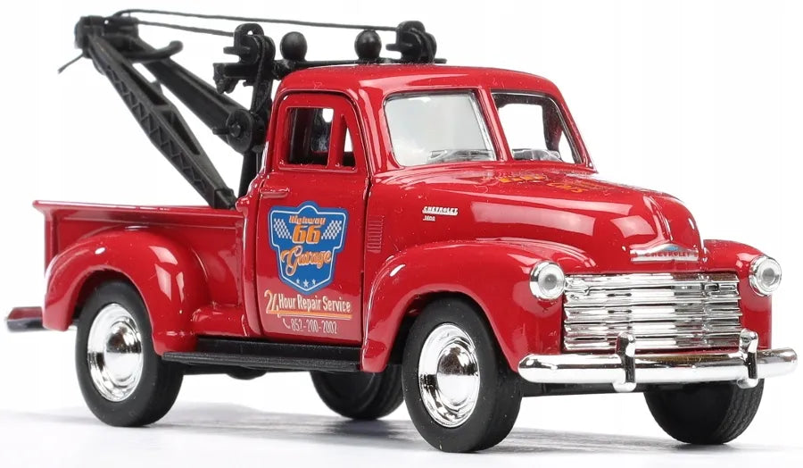 Welly Chevrolet Tow Truck 1953 metalinis modelis, 1:34–1:39, bordo spalvos klasikinis automobilis