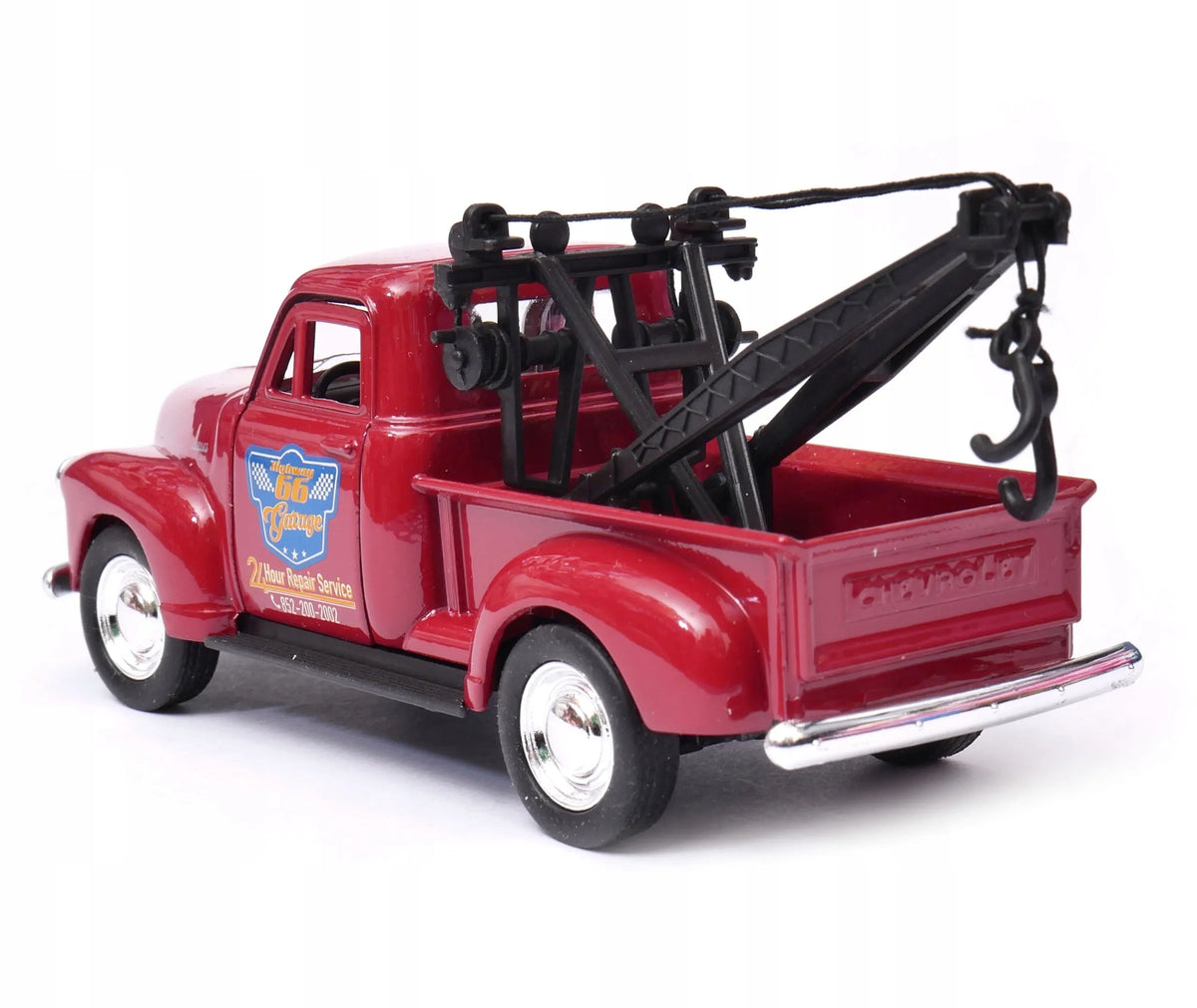 Welly Chevrolet Tow Truck 1953 metalinis modelis, 1:34–1:39, bordo spalvos klasikinis automobilis
