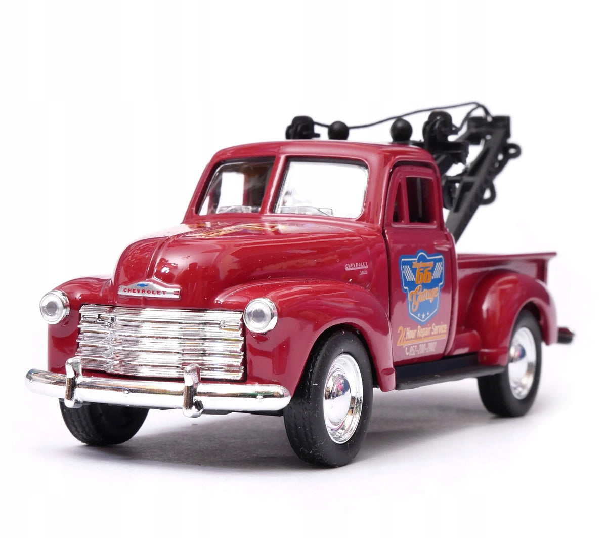 Welly Chevrolet Tow Truck 1953 metalinis modelis, 1:34–1:39, bordo spalvos klasikinis automobilis