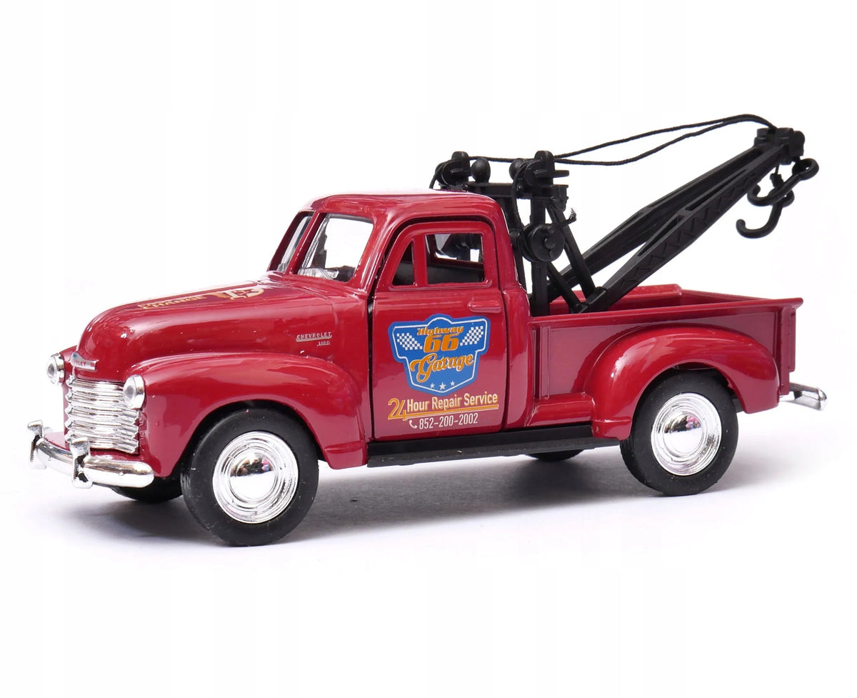 Welly Chevrolet Tow Truck 1953 metalinis modelis, 1:34–1:39, bordo spalvos klasikinis automobilis