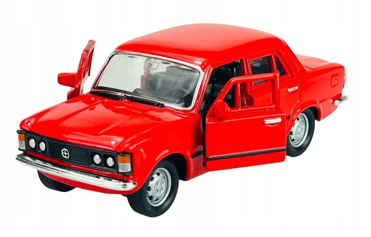 Welly Fiat 125p „Didysis Fiatas“, raudonas, 1:34, legendinis PRL laikotarpio metalinis modelis, naujas, 42399