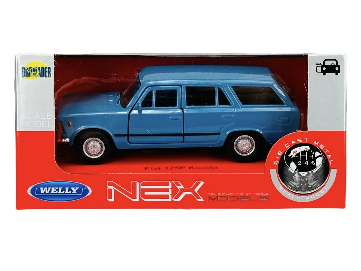 Welly FIAT 125P KOMBI mėlynas metalinis modelis, 1:34, PRL legendos, 43853