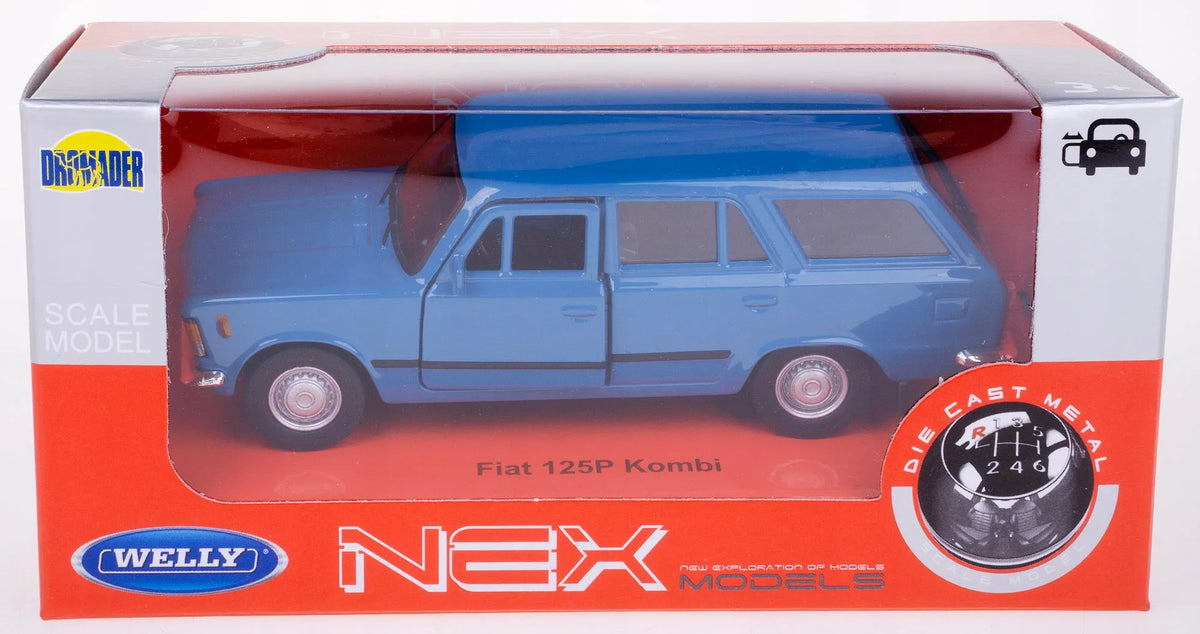 Welly FIAT 125P KOMBI mėlynas metalinis modelis, 1:34, PRL legendos, 43853