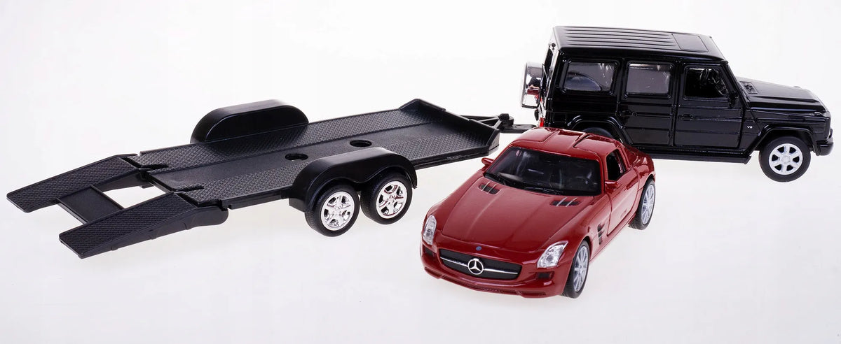 Welly MERCEDES-BENZ G-CLASS ir MERCEDES-BENZ SLS AMG metaliniai modeliai su autovežiu