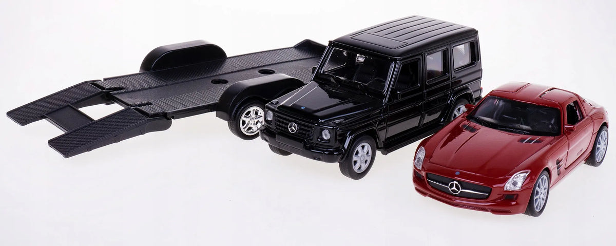 Welly MERCEDES-BENZ G-CLASS ir MERCEDES-BENZ SLS AMG metaliniai modeliai su autovežiu