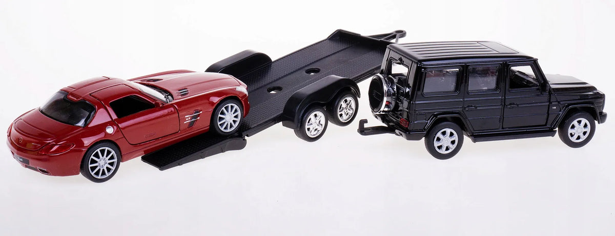 Welly MERCEDES-BENZ G-CLASS ir MERCEDES-BENZ SLS AMG metaliniai modeliai su autovežiu