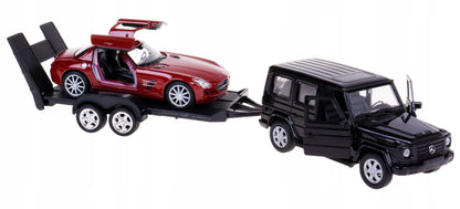 Welly MERCEDES-BENZ G-CLASS ir MERCEDES-BENZ SLS AMG metaliniai modeliai su autovežiu