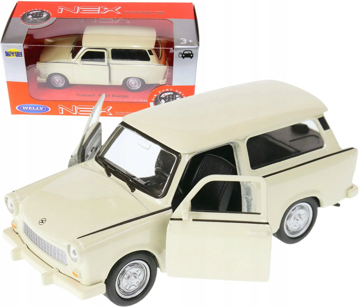 Welly metalinis „Trabant 601 Kombi“ modelis, 1:34 mastelis, ecru spalvos