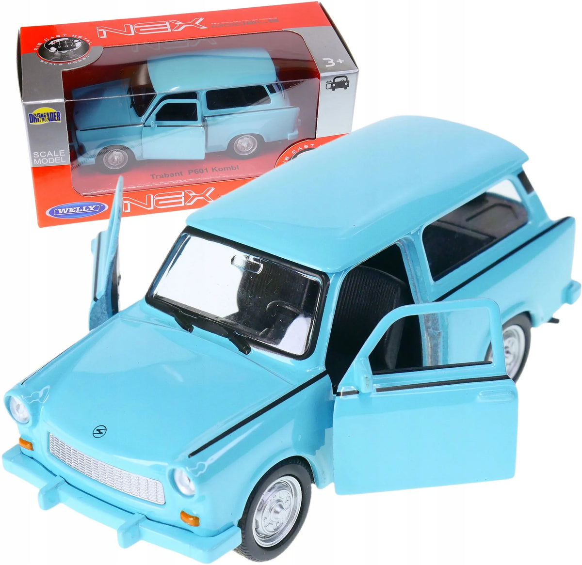 Welly metalinis „Trabant 601 Kombi“ modelis, 1:34 mastelis, ecru spalvos