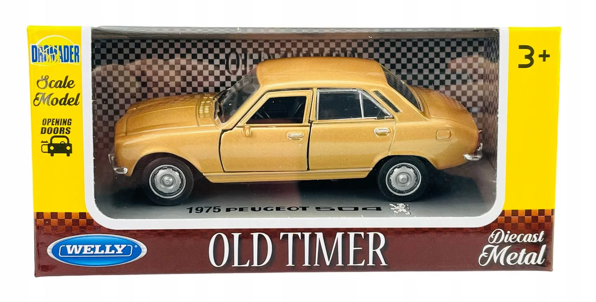 Welly Old Timer 1975 m. Peugeot 504, aukso spalvos, 1:34, naujas metalinis automobilio modelis, 42394