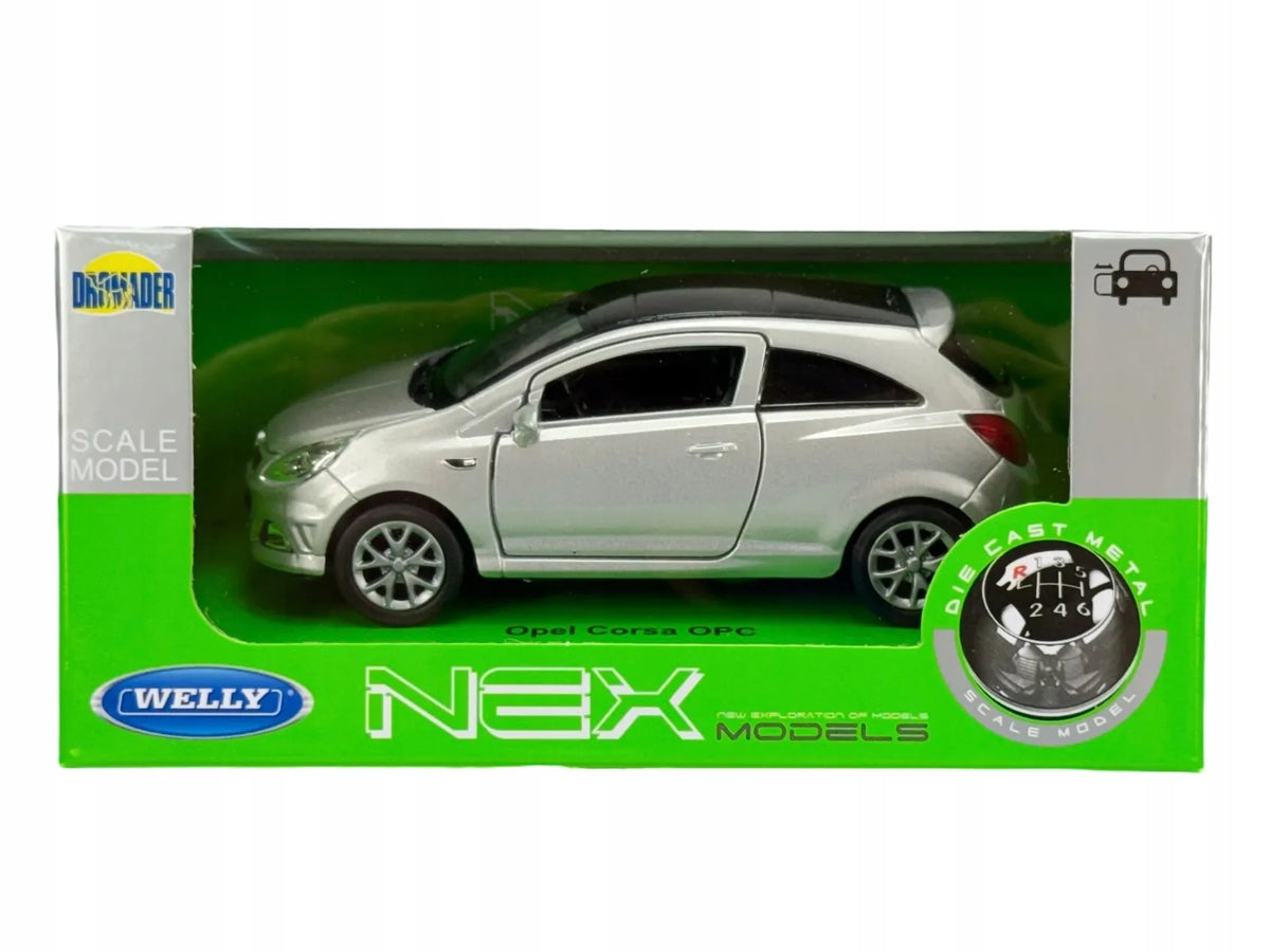 „Welly Opel Corsa OPC“ sidabrinis metalinis automobilio modelis, 1:34