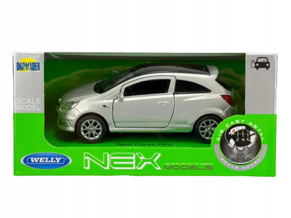 „Welly Opel Corsa OPC“ sidabrinis metalinis automobilio modelis, 1:34