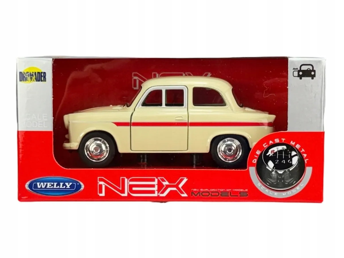 Welly Trabant P50 / P60 smėlio spalvos 1:34 – naujas metalinis legendinio automobilio modelis