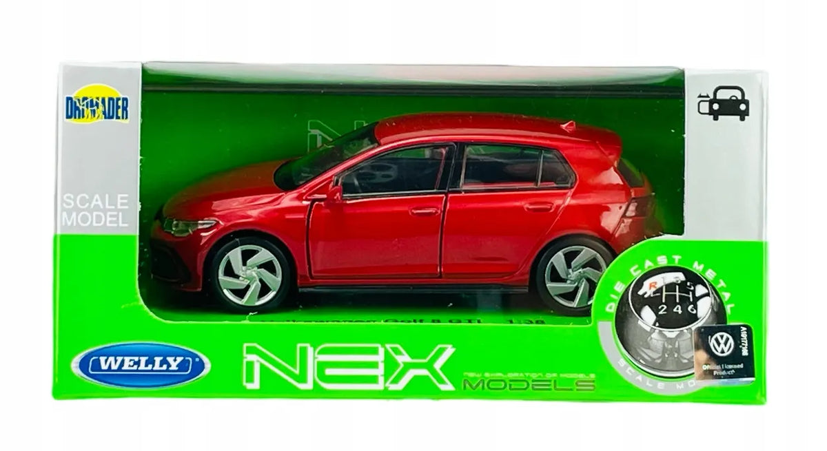 Welly Volkswagen Golf 8 GTI raudonas metalinis modelis 1:34, 43823