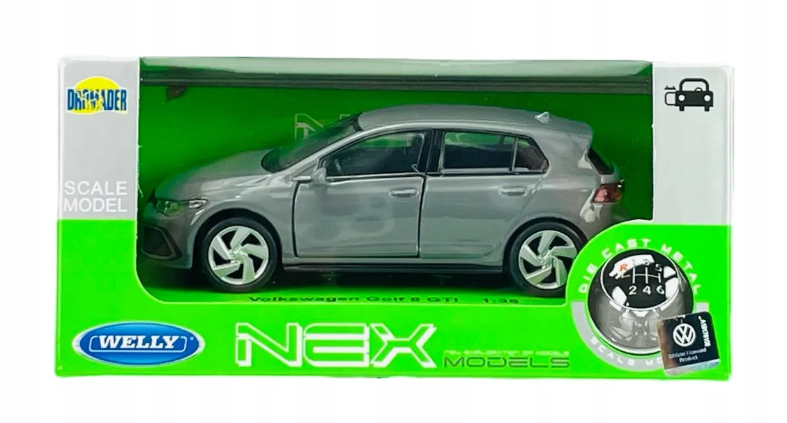 Welly Volkswagen Golf 8 VIII GTI pilkas metalinis modelis, 1:34