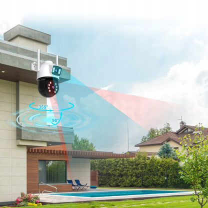 WIFI kamera 6MP besisukanti su dviem objektyvais IR dviguba HD iCSee SMART IP65 PTZ
