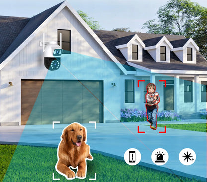WIFI kamera 6MP besisukanti su dviem objektyvais IR dviguba HD iCSee SMART IP65 PTZ