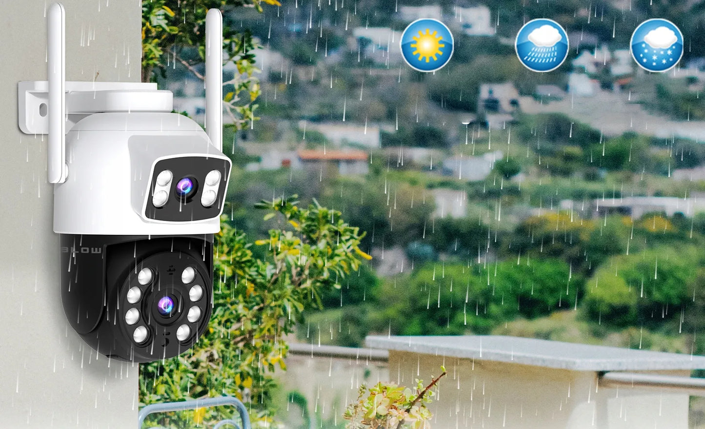 WIFI kamera 6MP besisukanti su dviem objektyvais IR dviguba HD iCSee SMART IP65 PTZ