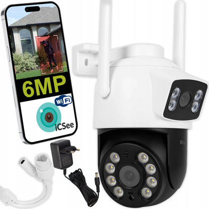 WIFI kamera 6MP besisukanti su dviem objektyvais IR dviguba HD iCSee SMART IP65 PTZ