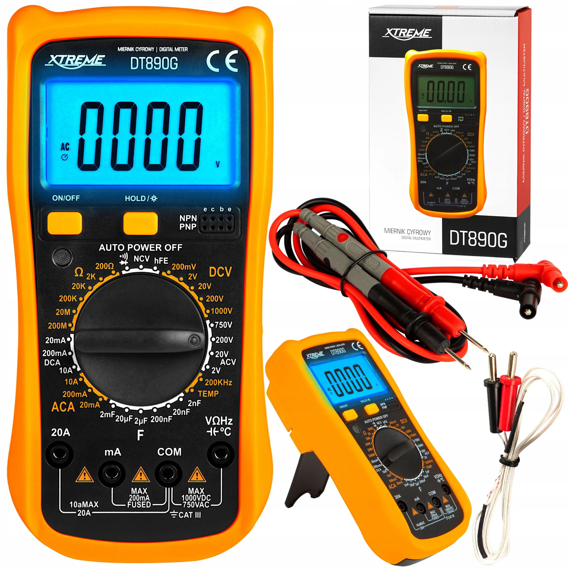 XTREME DT890G skaitmeninis universalus multimetras su LCD ekranu ir temperatūros matavimo funkcija