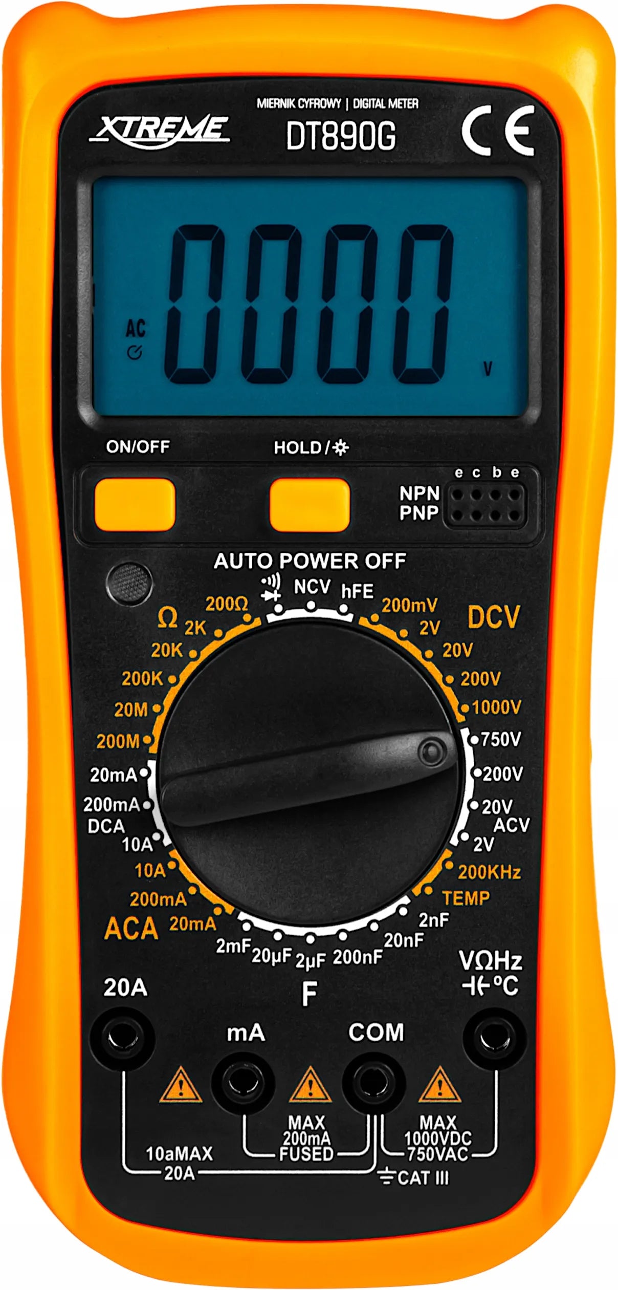 XTREME DT890G skaitmeninis universalus multimetras su LCD ekranu ir temperatūros matavimo funkcija