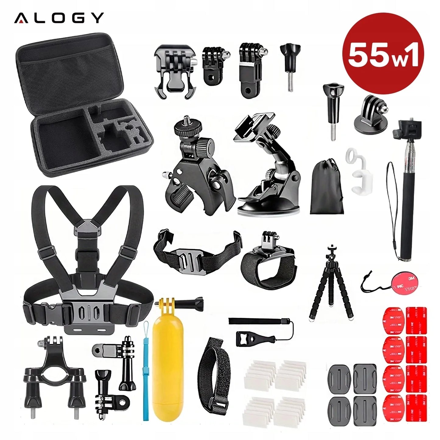 XXL priedų rinkinys GoPro Hero 13 12 11 10 9, 55in1 su dėklu ir diržais