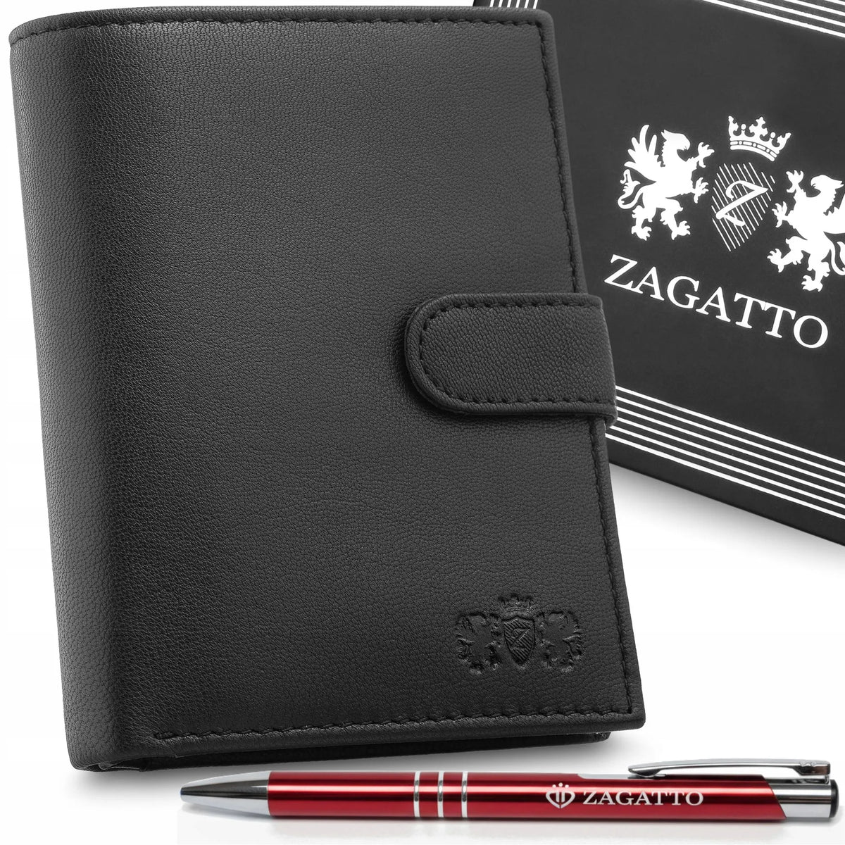 „ZAGATTO“ juoda vertikali vyriška natūralios odos piniginė su RFID apsauga