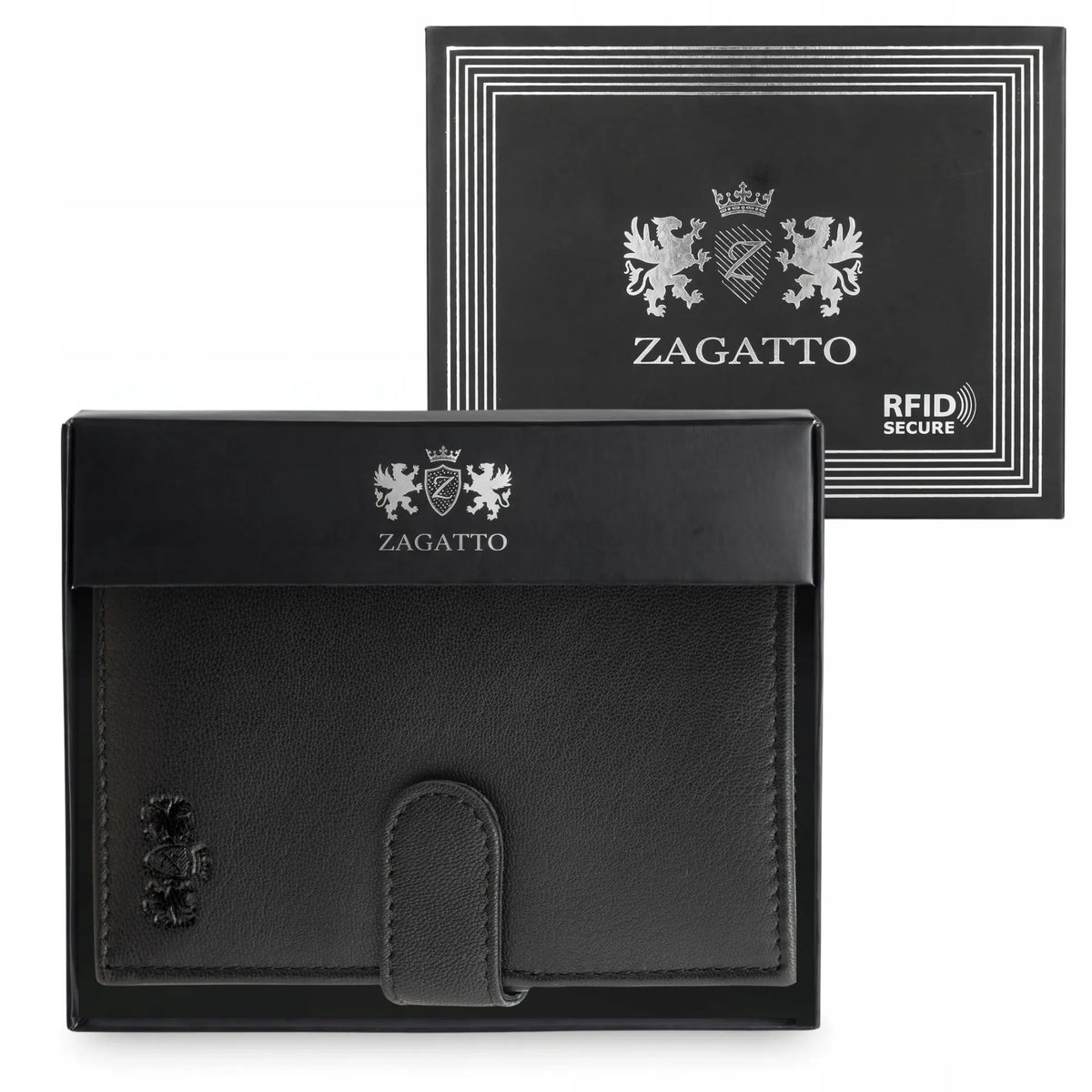 „ZAGATTO“ juoda vertikali vyriška natūralios odos piniginė su RFID apsauga